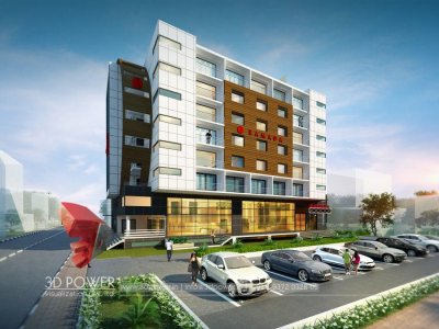 3 star hotel 3d elevation rendering day view with 3d  architectural visualization rendering